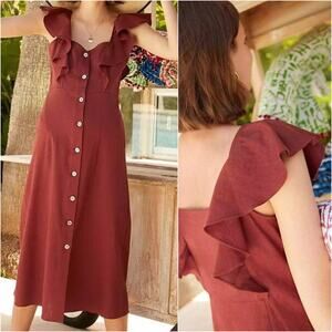Elegant Ruffled Midi Dress in Rich Brown